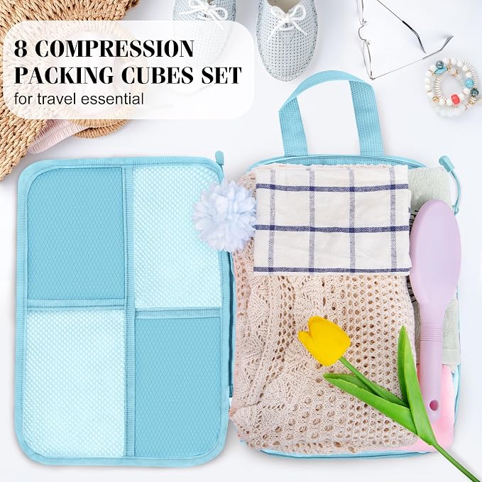 8 Set Compression Packing Cubes Travel, Lightweight Expandable Travel Cubes - Image 6