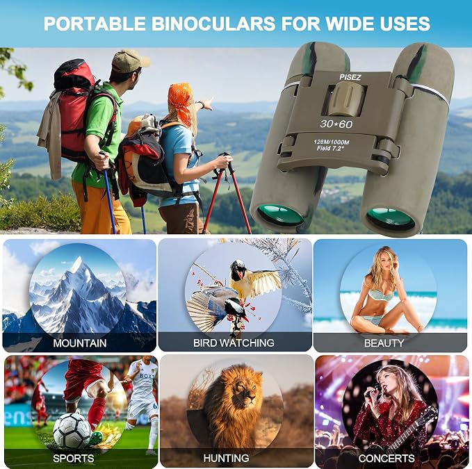 PISEZ 30X60 Compact Binoculars for Adults and Kids，Lightweight Foldable Easy - Image 2