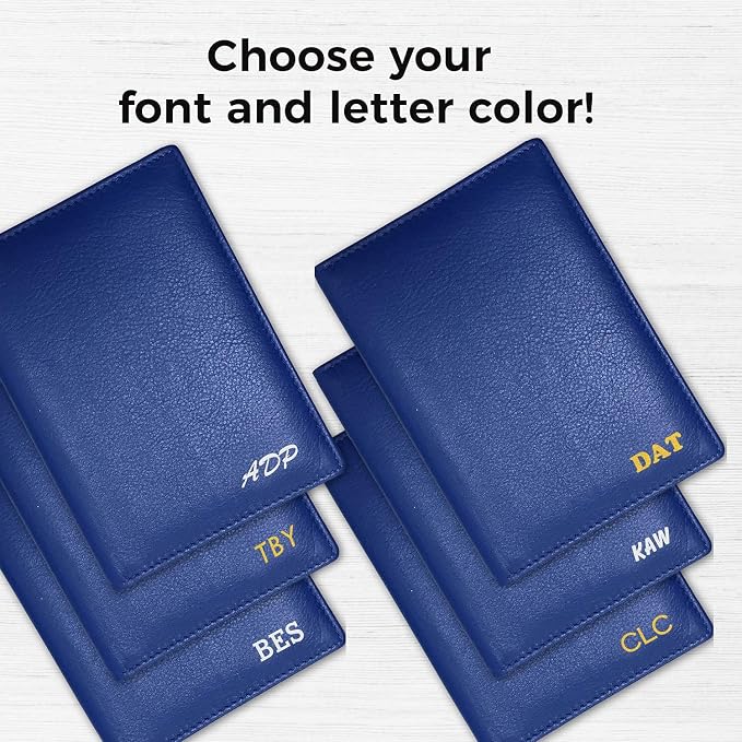 Personalized Monogrammed Cobalt Blue Leather RFID Passport Wallet - Image 3