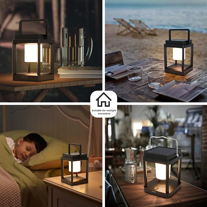 Outdoor Solar Table Lamp, 3-Level Brightness Warm LED Lantern, USB & Solar - Image 9
