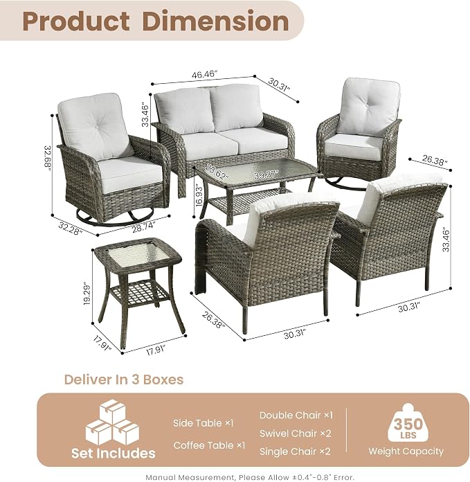 HOOOWOOO Patio Furniture Set, 7 Pieces Outdoor Conversation Set, All Weather - Image 7