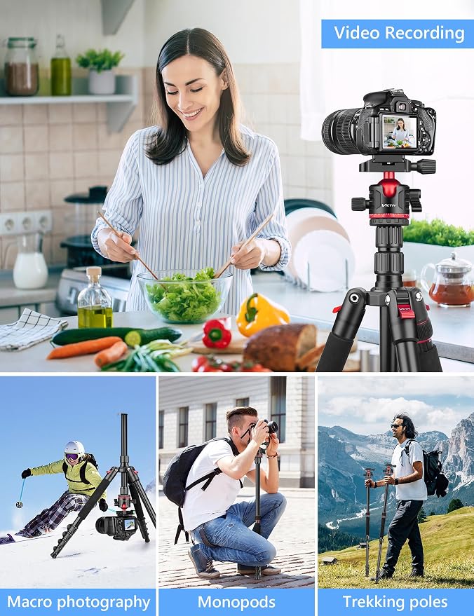 78" Porfessional Tripod for Camera, Victiv Aluminum Camera Tripod Monopod for - Image 5