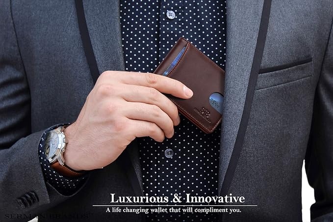 SERMAN BRANDS RFID Blocking Slim Bifold Genuine Leather Minimalist Front Pocket - Image 2