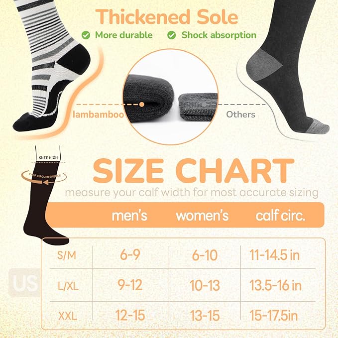 Merino Wool Compression Socks for Women Men, 15-20 mmHg Knee High Socks for - Image 6