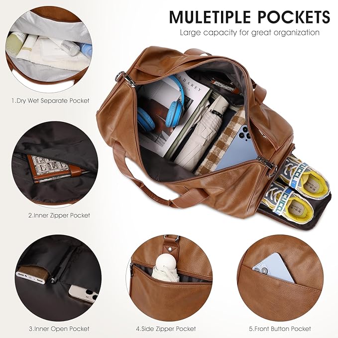 Wogarl 3PCS Leather Weekender Bag - Image 4