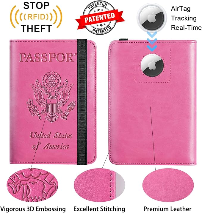 Airtag Passport Holder Cover Wallet Travel Essentials RFID Blocking Leather - Image 2