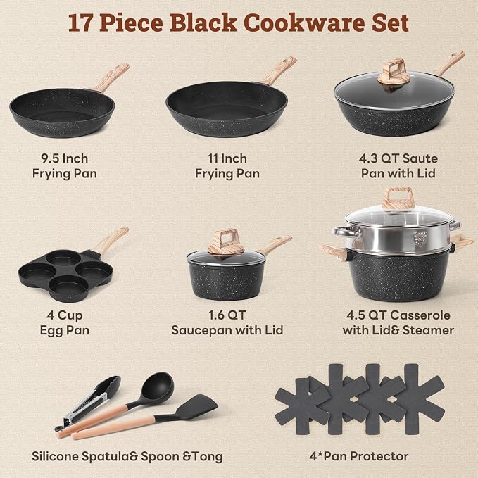 17 Pcs Pots and Pans Set Non Stick Kitchen Cookware Sets Nonstick Induction - Image 2