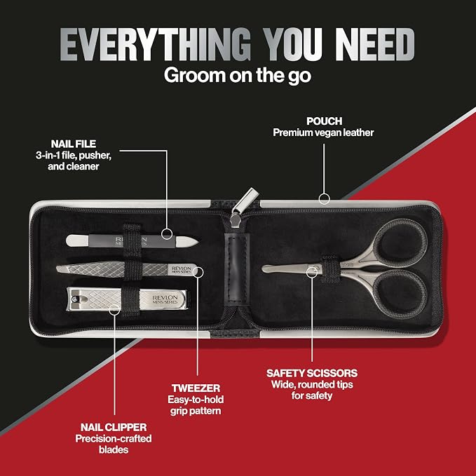 Revlon Men's Grooming Kit, 5-Piece Travel Essentials Set, Includes Nail Clippers - Image 3