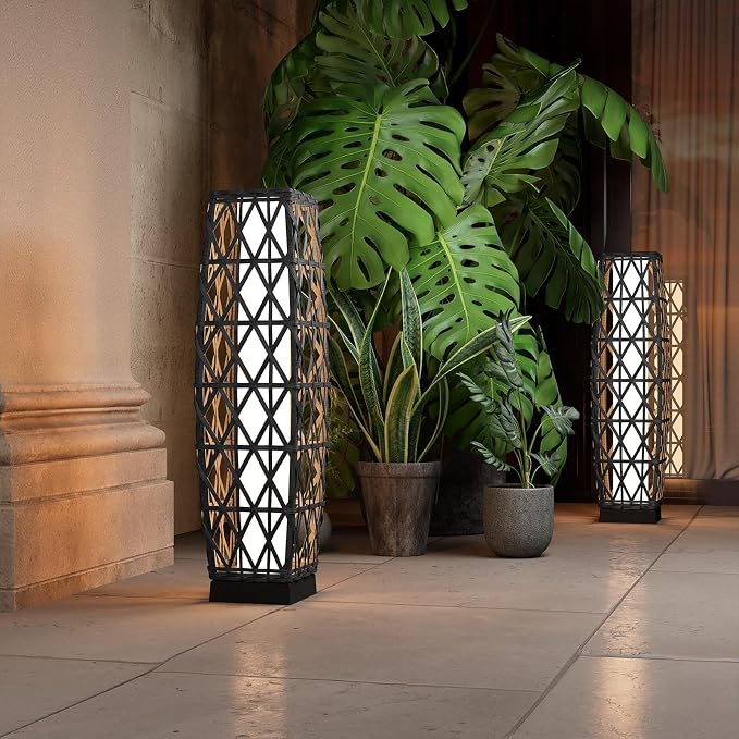 Grand patio Solar Outdoor Floor Lamp Wicker Lantern Decoration Light - Image 2