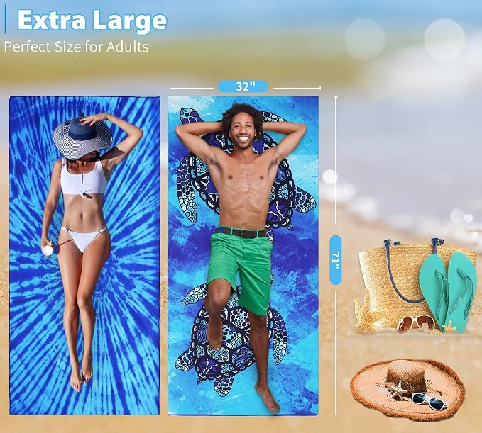 2 Pack Microfiber Thin Lightweight Beach Towel Oversized 71x32 Extra Large Sand - Image 3