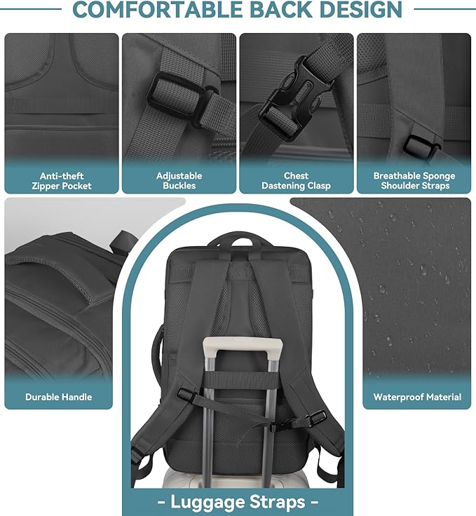 60L Extra Large Travel Laptop Backpack, 3XL Expandable Carry On Backpack - Image 5