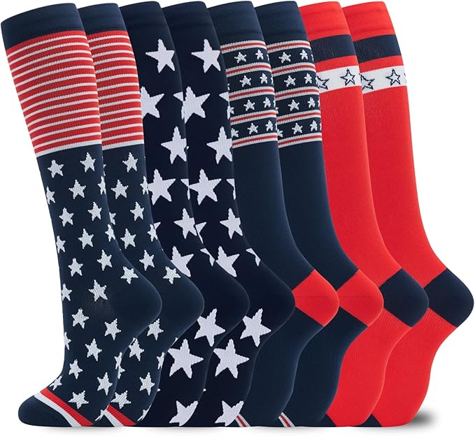 Compression Socks for Women Men Circulation Knee High 8 Pairs for Nurses by HELLOMOMOYA