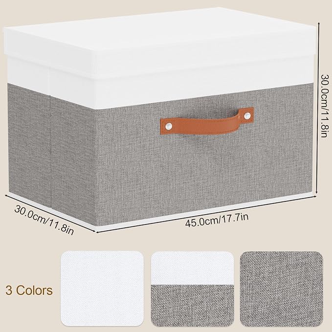 Fabric Storage Boxes with Lids, Linen Foldable Cloth Baskets, 17.7 x 11.8 x - Image 6