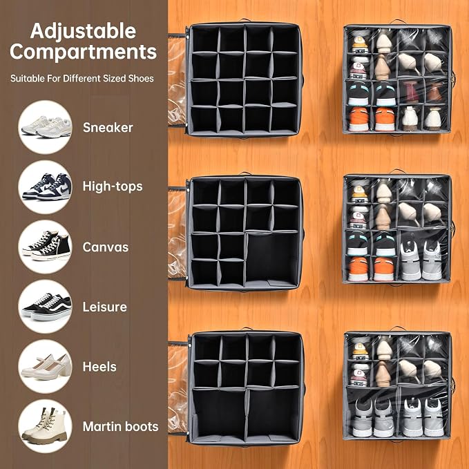 2 Pack Shoe Organizer for Closet, Fits up to 32 Pairs, Adjustable Dividers for - Image 3