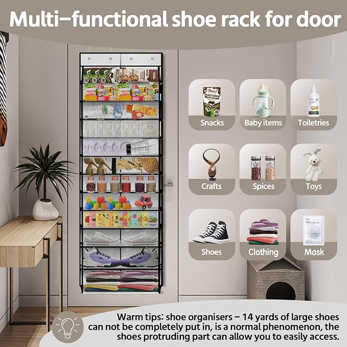 12 Pocket Over the Door Shoe Organizer, Reusable Breathable Large Mesh Bag - Image 6