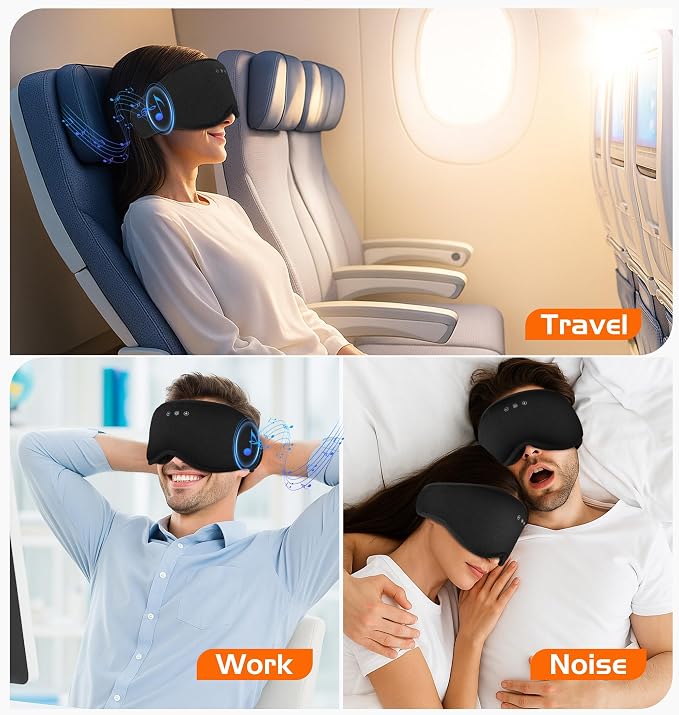 Bluetooth Sleep Mask with 2 Removable 3D Contoured Cup, Bamboo Cotton Bluetooth - Image 9