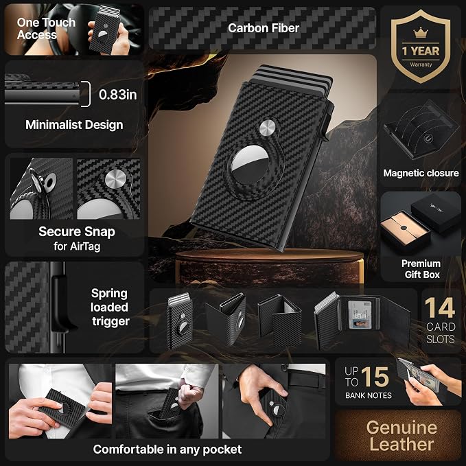 Mens Smart Wallet Card Holder for AirTag: Leather, Compatible - Image 2