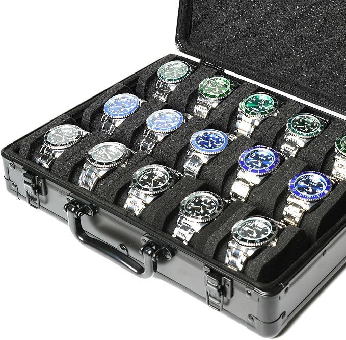 15 slots Watch organizer Case, Aluminum watch storage box, hard watch travel box - Image 5