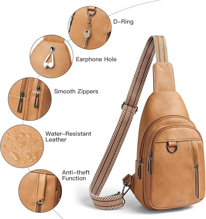 7L Sling Bag for Women Men Leather Small Sling Backpack Daypack Anti Theft - Image 4