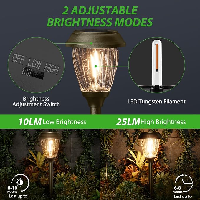 XMCOSY+ Solar Pathway Lights Outdoor, 10/25 LM in 2 Lighting Modes, Glass - Image 2