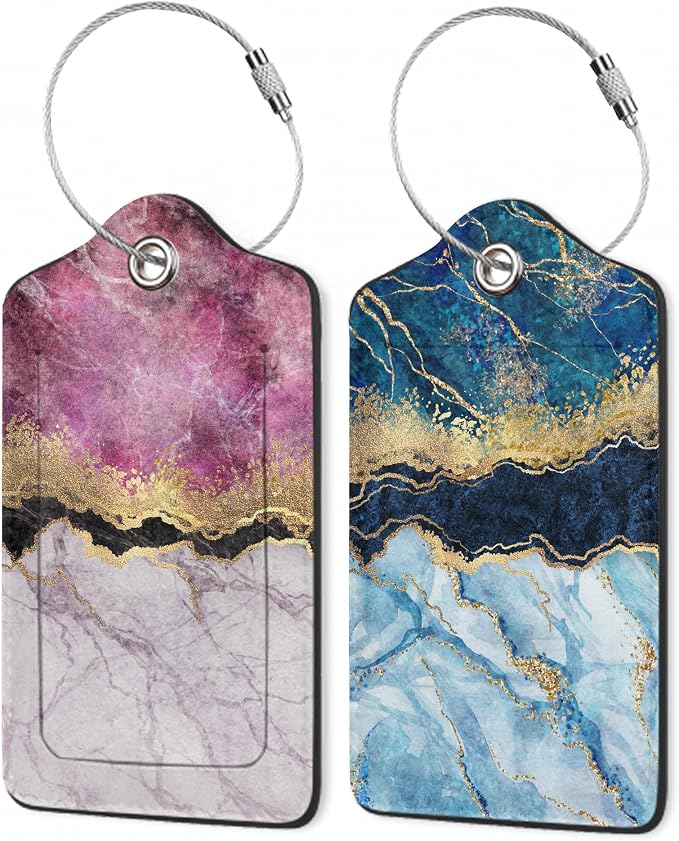 Gold Blue Pink Marble Abstract Luggage Tags, 2 Pack Luggage Tag, Leather by Unknown