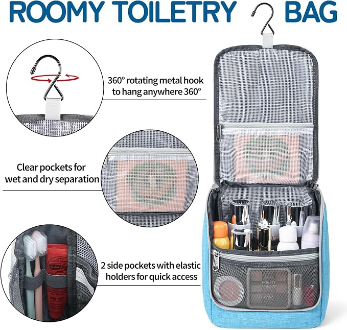 Della Gao Hanging Toiletry Bag for Men & Women, Portable Travel Cosmetic Makeup - Image 3