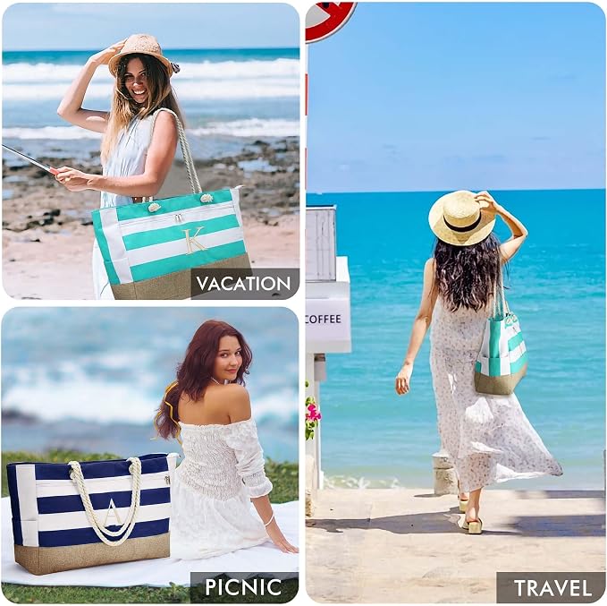 YOOLIFE Large Initial Beach Bag Waterproof Tote Zipper Bag Personalized Gifts - Image 5