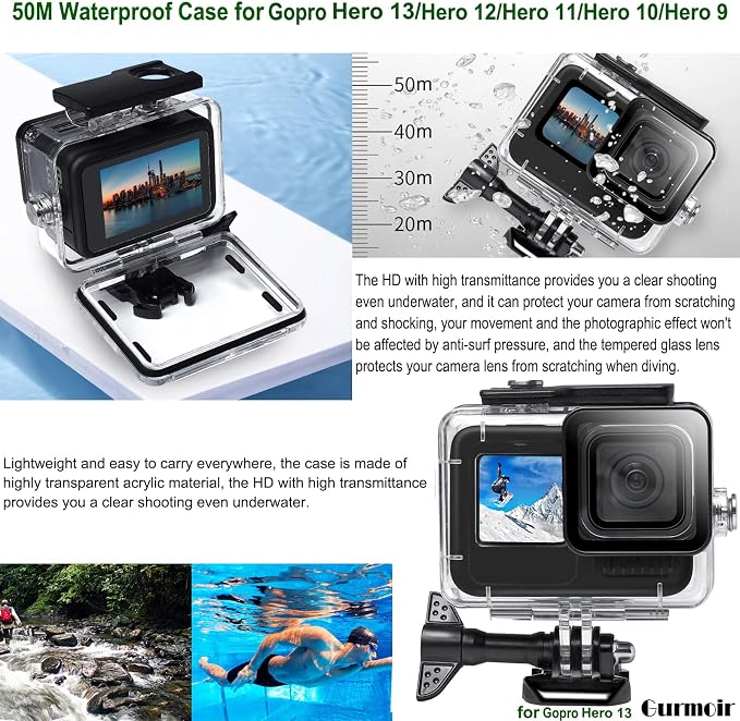 Gurmoir Accessory Pack for Go Pro 13 12 11 10 9 Hero, Full Essential - Image 2