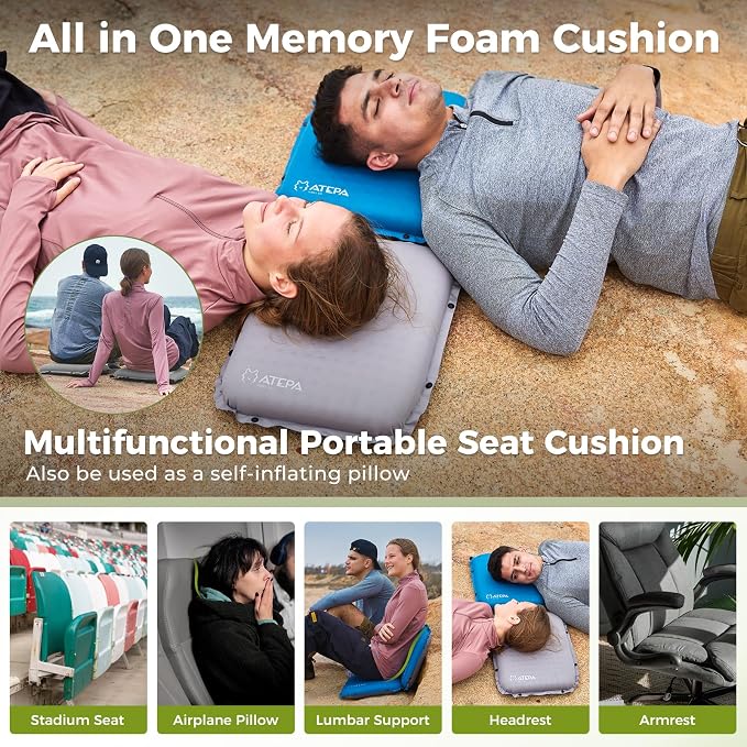 ATEPA Inflatable Stadium Seat Cushion, Self-Inflating Memory Foam Stadium Seats - Image 5