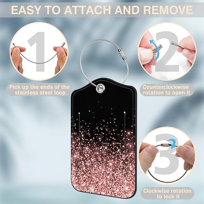2 Pcs Rose and Gold Glitter Luggage Tags - Image 4