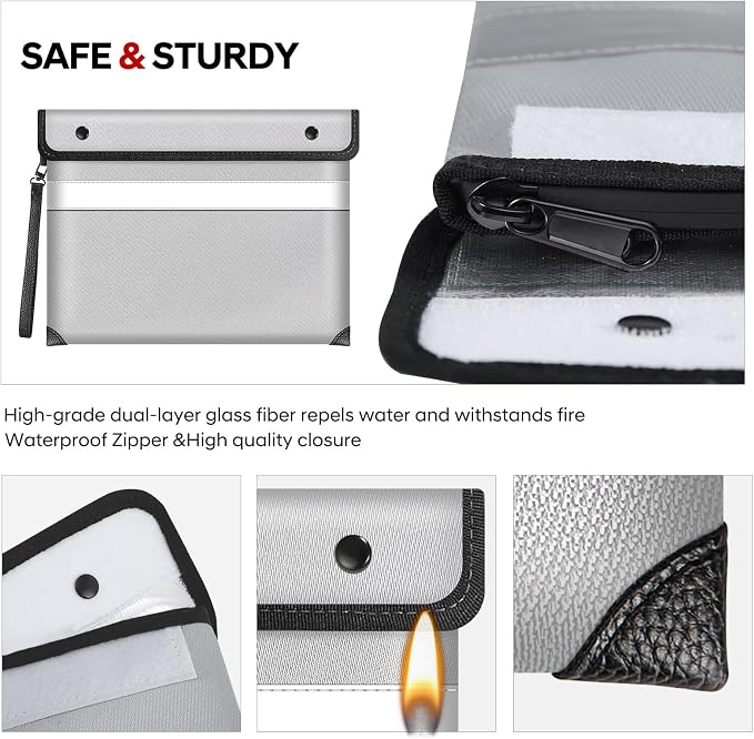 Fireproof Money Bag for Cash, Fireproof Document Bag 5200°F Heat Insulated - Image 3