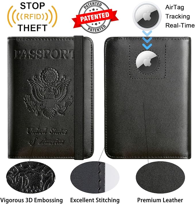 Airtag Passport Holder Cover Wallet Travel Essentials RFID Blocking Leather - Image 2
