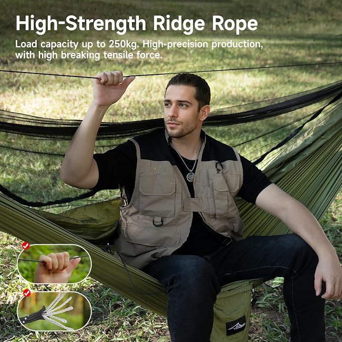 Camping Hammock with Mosquito Net and Ridge Rope, Extra Large - Image 3