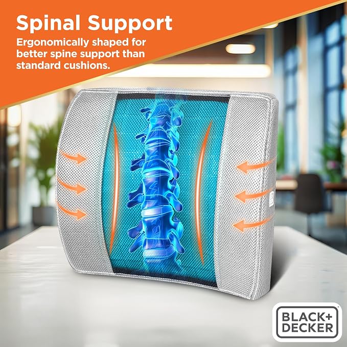 BLACK+DECKER Cooling Gel Lumbar Memory Foam Cushion – Ergonomic Back Support - Image 2