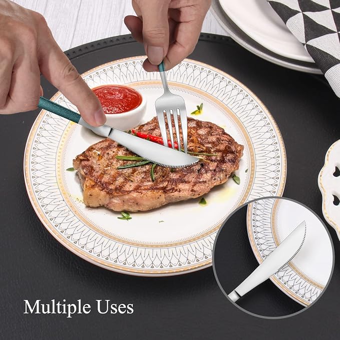 Mirror Silver Green Silverware Set, 20-Piece Stainless Steel Flatware Set - Image 5