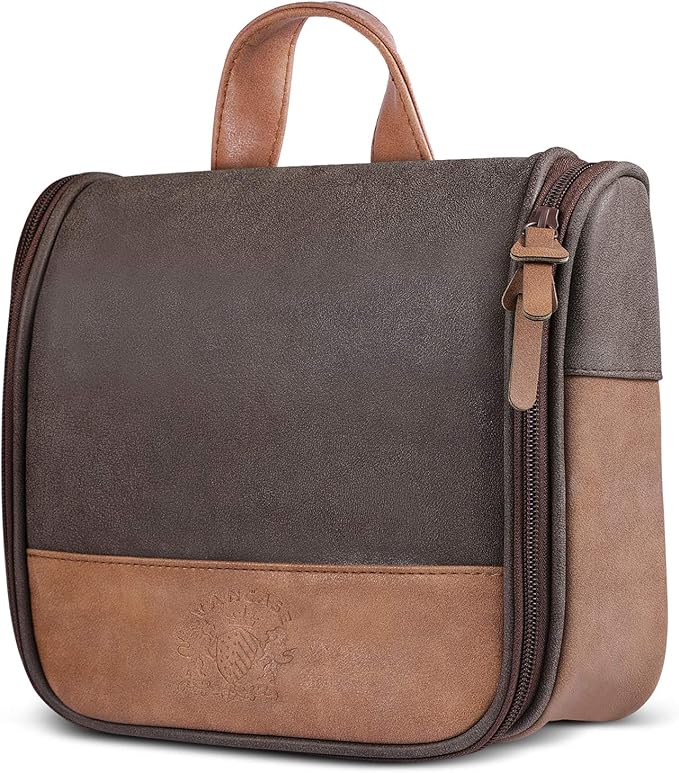 Hanging Toiletry Bag for Men VANCASE Vintage Leather Shaving Dopp Kit Medium by VACNASE