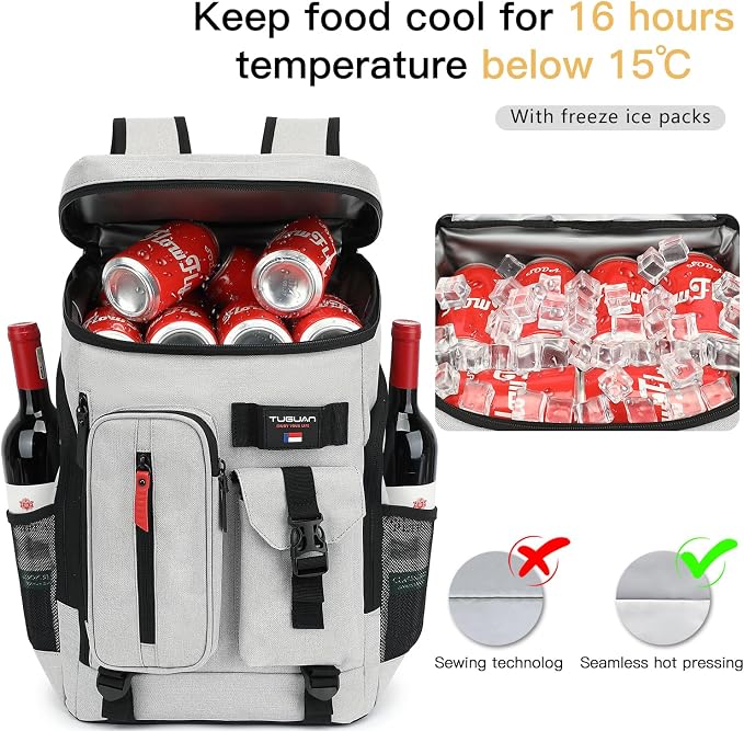 TUGUAN Cooler Backpack 36 Cans Insulated Leak Proof Lightweight Lunch Backpack - Image 3