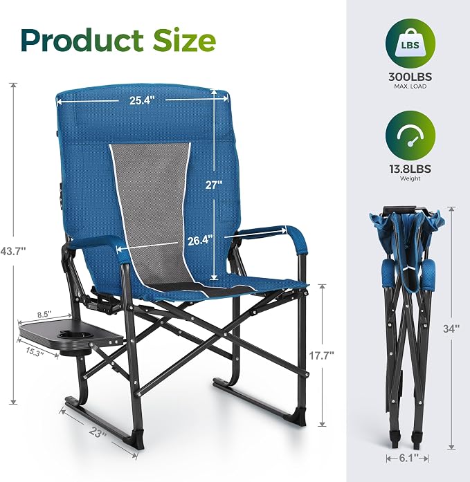 ALPHA CAMP Oversized Folding Camping Chairs High Backrest Reclining Director - Image 2