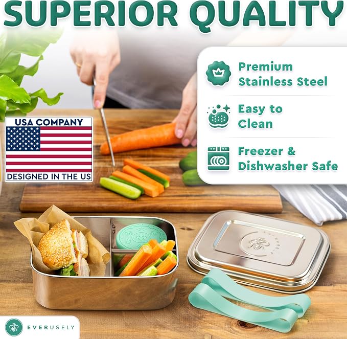 Everusely - Bento Box - Green, 37oz / 1.1 L - Stainless Steel Lunch Box - 3 - Image 6