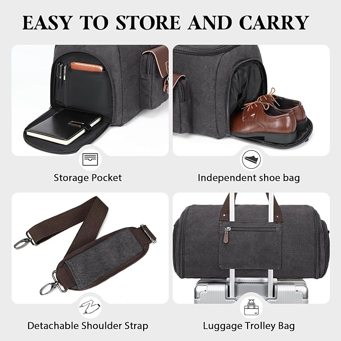 Canvas Garment Bags for Travel, Convertible Carry On Garment Duffel Bag for Men - Image 5