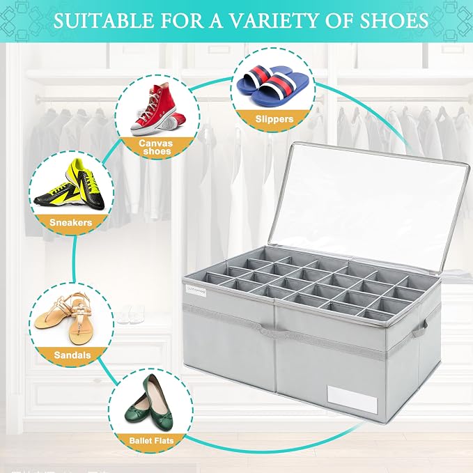 LUVHOMEE Shoe Organizer for Closet, Fits 24 Pairs, Large Shoe Box Storage - Image 3