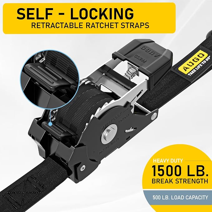 AUGO Self-Locking Retractable Ratchet Straps | 4 Heavy Duty Self-Tensioning - Image 2