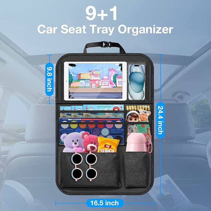Car Backseat Organizer with Table Tray 9 Storage Pockets Backseat Car Organizer - Image 8