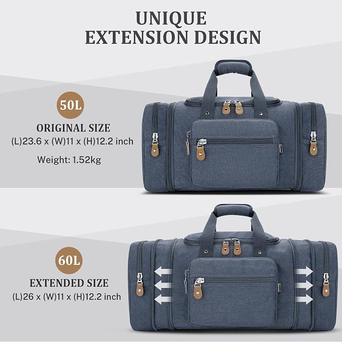 Gonex Canvas Duffle Bag for Travel 60L Expandable Duffel Weekend Overnight Bag - Image 3