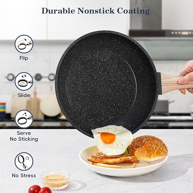 12 Pcs Pots and Pans Set, Nonstick Cookware Sets Black Granite Induction - Image 5