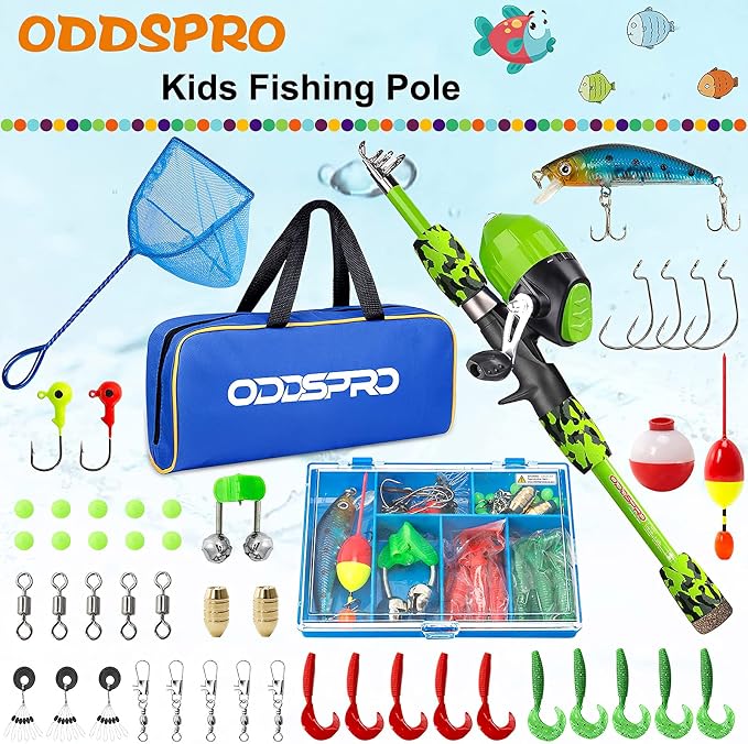 ODDSPRO Kids Fishing Pole Pink, Portable Telescopic Fishing Rod and Reel Combo - Image 2