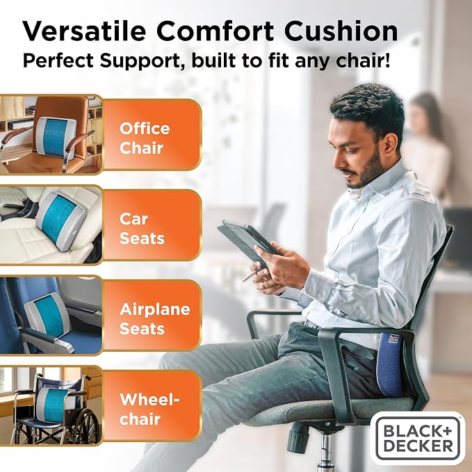 BLACK+DECKER Cooling Gel Lumbar Memory Foam Cushion – Ergonomic Back Support - Image 4
