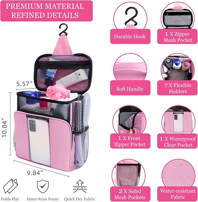 Mesh Shower Caddy, Portable HangingTravel Toiletry Bag Dorm Room Essentials - Image 3