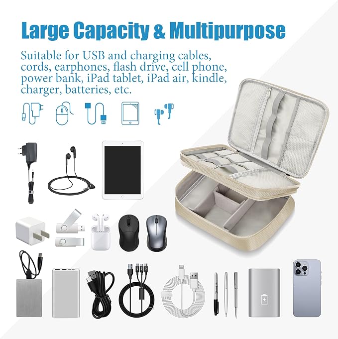 SELLYFELLY Electronics Travel Organizer, Double Layer Cable Organizer Bag - Image 6