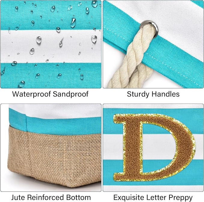 Becokan Beach Bag Initial Beach Tote - Image 2